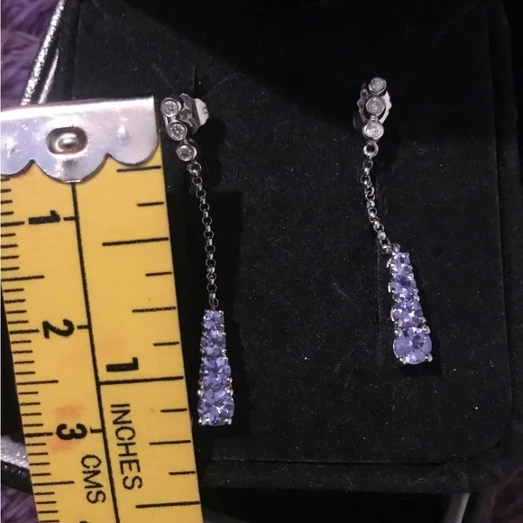 Vintage 10K White Gold Tanzanite & Diamond Accent Dangle Earrings - Picture 1 of 12